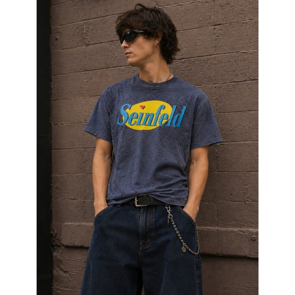 Seinfeld Distressed Press Print Logo TShirt BLUE GRAY HEATHER XL Ripple Junction